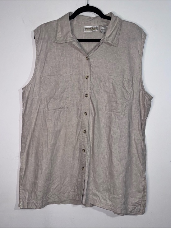 Stephanie Rogers Tops - Stephanie Rogers 2X Linen Blend Safari Utility Button Up Tank Beige Coastal Boho